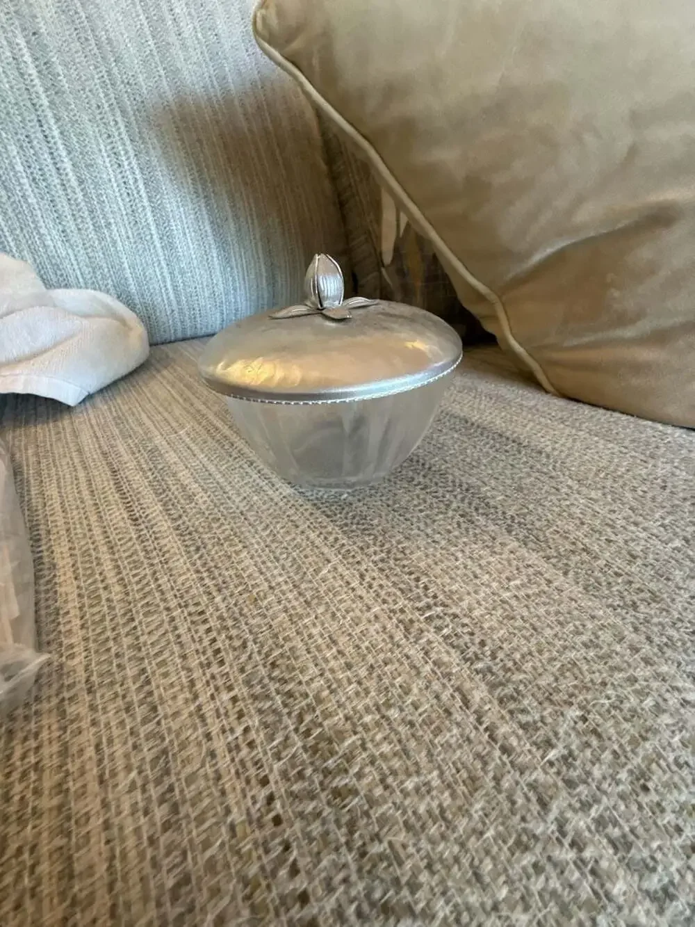 Rodney Kent Hammered Aluminum Covered Ribbed Glass Candy Dish